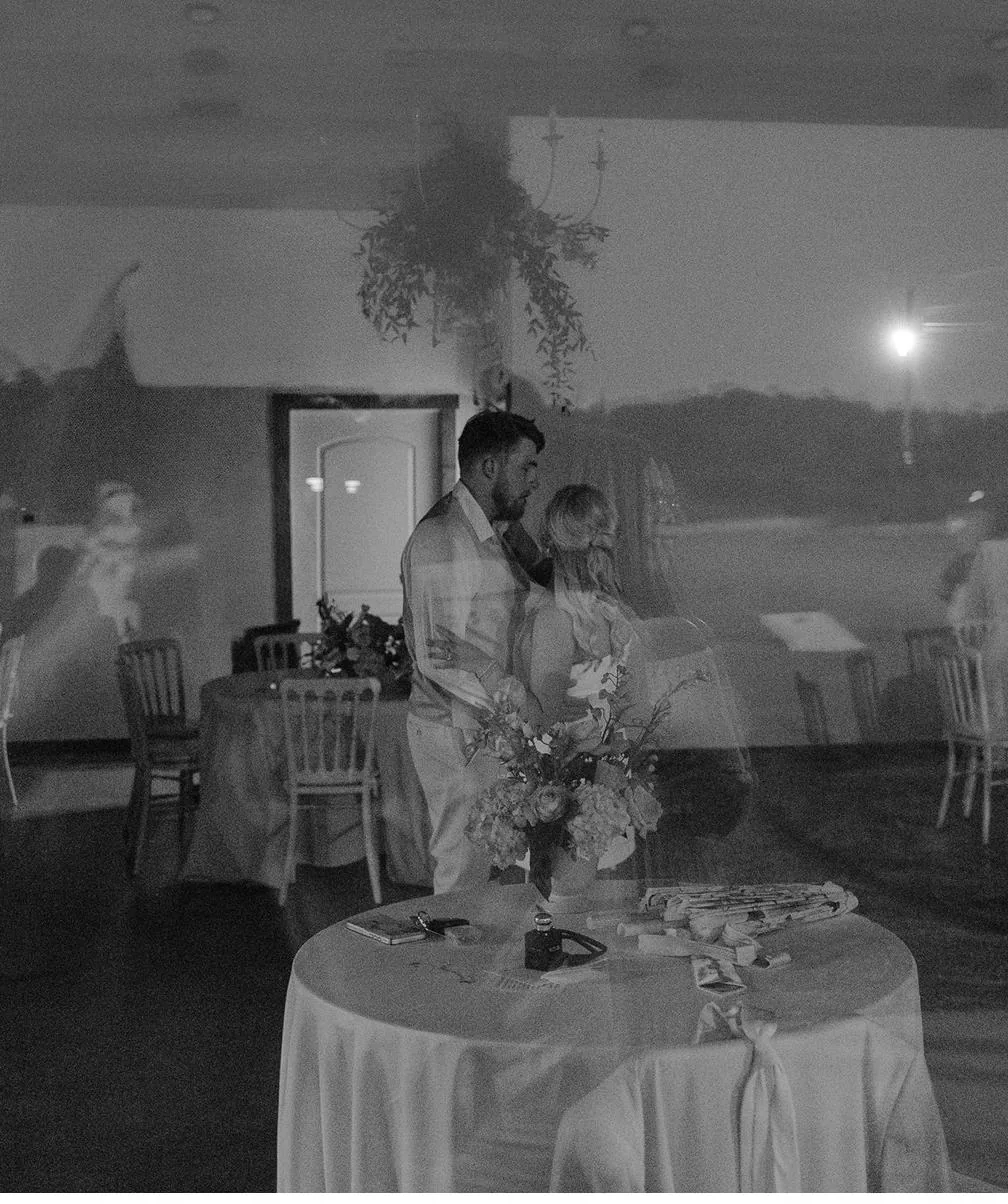 Reception moment in black and white at Gateley Hill Gardens