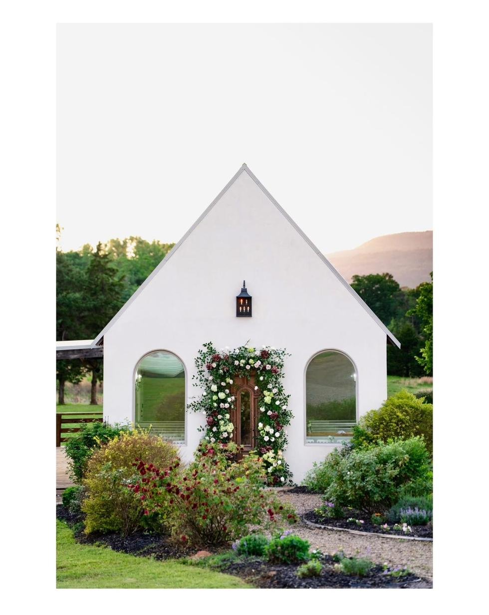 Gateley Hill Gardens white stucco chapel exterior Dardanelle Arkansas