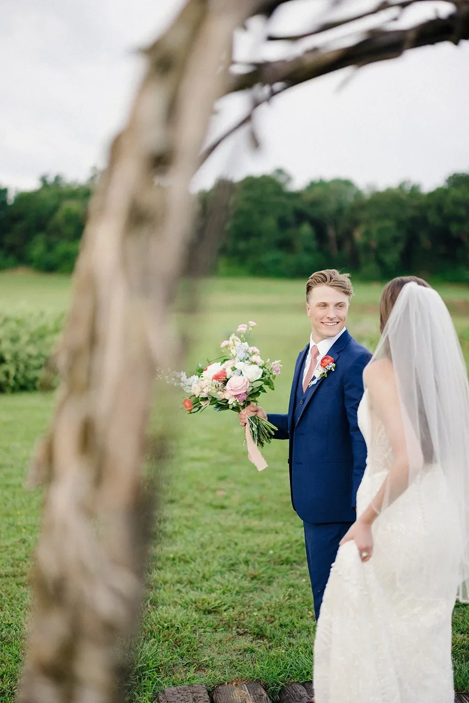 Groom in the gardens before the ceremony at Gateley Hill Gardens
